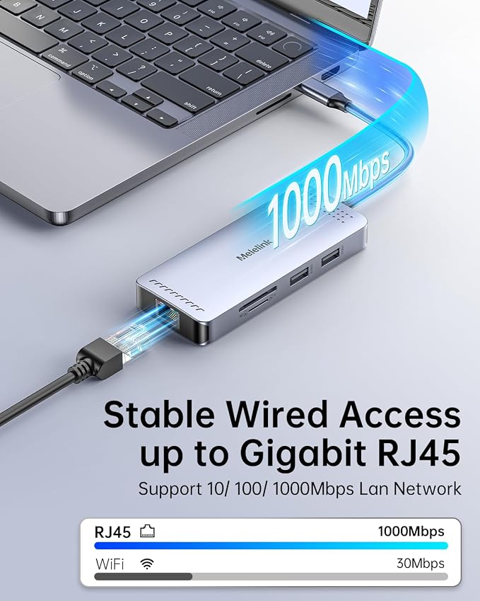 USB C Hub Ethernet, 9 in 1 USB-C to Ethernet Multiport Adapter Dongle with HDMI 4K@60Hz, 100W PD Charging, Gigabit RJ45, SD/TF Card Reader, USB A&C 3.0, USBC Dock for MacBook, Dell, Lenovo, HP