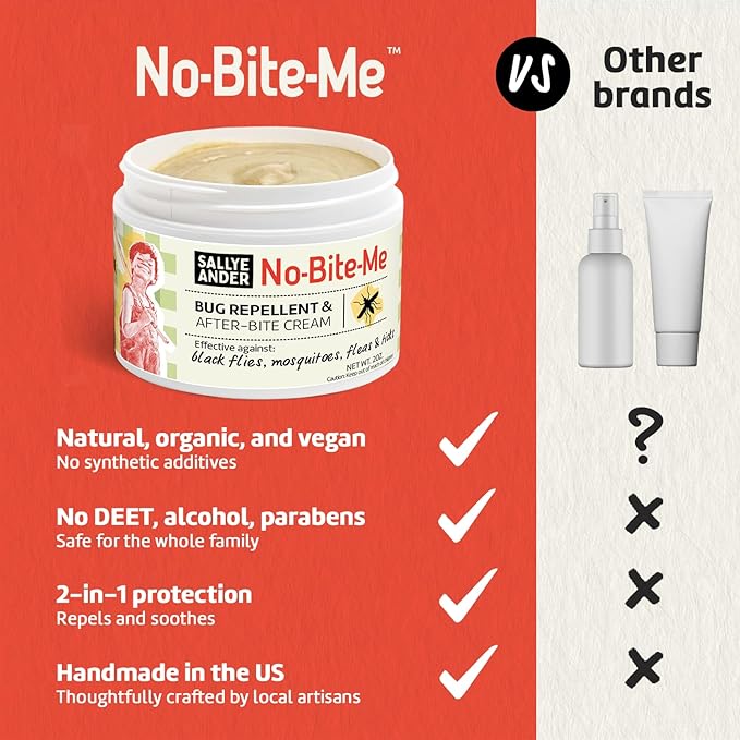 SALLYEANDER No Bite Me Natural Bug & Insect Repellent Lotion - DEET-Free Anti-Itch Cream - Safe for Kids, Infants & Adults - Repels Mosquitoes, Black Flies, Fleas & Ticks - Made in USA, 2oz