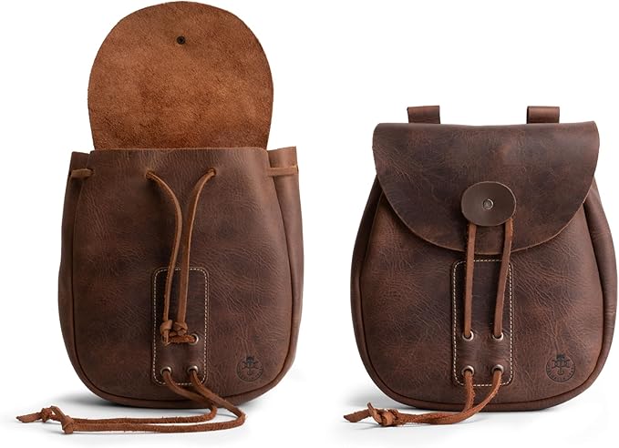 Bushcraft Bag, Portable Safe Pouch for Securely Storing Money, Coins, Bills, Valuables, Full Grain Leather, Handmade, Bourbon Brown
