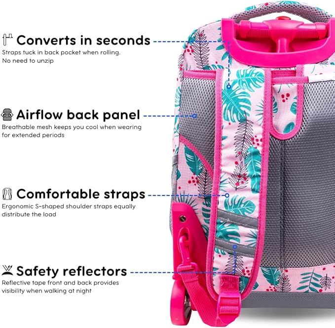 J World New York Sunrise Rolling Backpack Backpack, PALM LEAVES