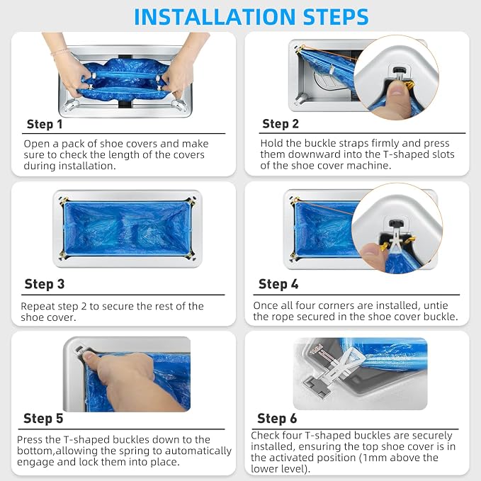 Shoe Covers Dispenser with 200pcs Disposable Shoe Covers Non Slip, Automatic Shoe Cover Machine,Fits Size Up to 11 US Men, for Home, Office, Factory, Supermarket, Silver