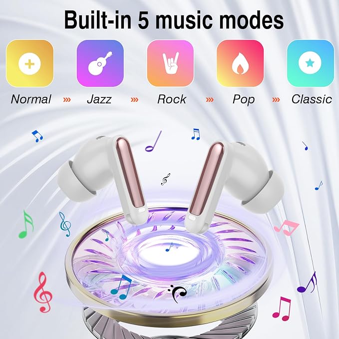 Thunelec Wireless Earbuds with Touch Screen, 2026 New Bluetooth 5.4 Headphones with ANC/ENC Mic, 50H HiFi Stereo Ear Buds with 5 EQ Modes, Transparency Mode, IPX7 Earphones for Running, Rose Glod