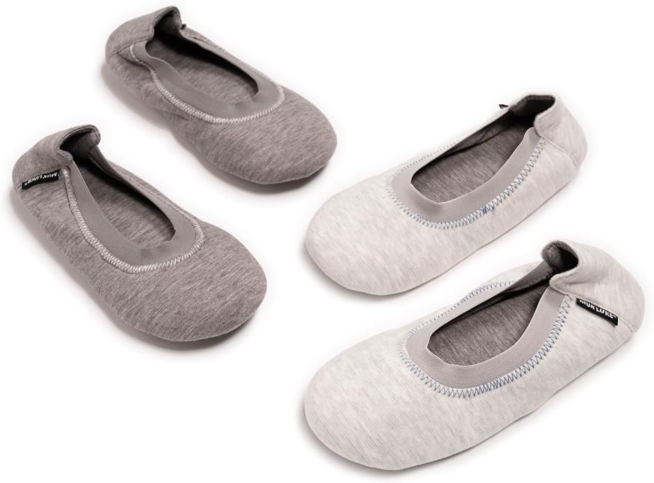 Muk Luks Women's 2 Pair Travel Ballerina Slipper Set, Grey, M (7-8)