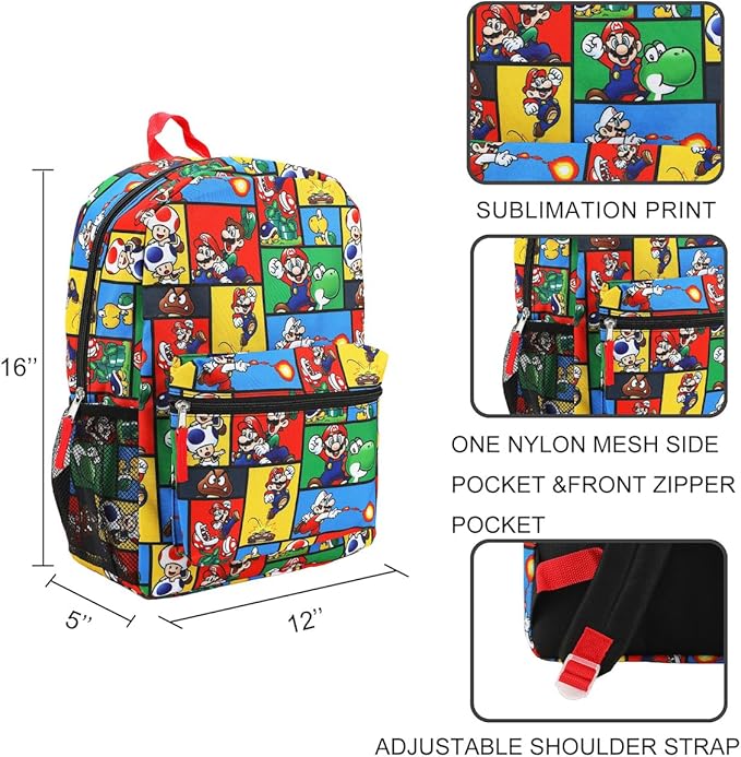 Bioworld Super Mario Brothers All-Over Print 18" Backpack