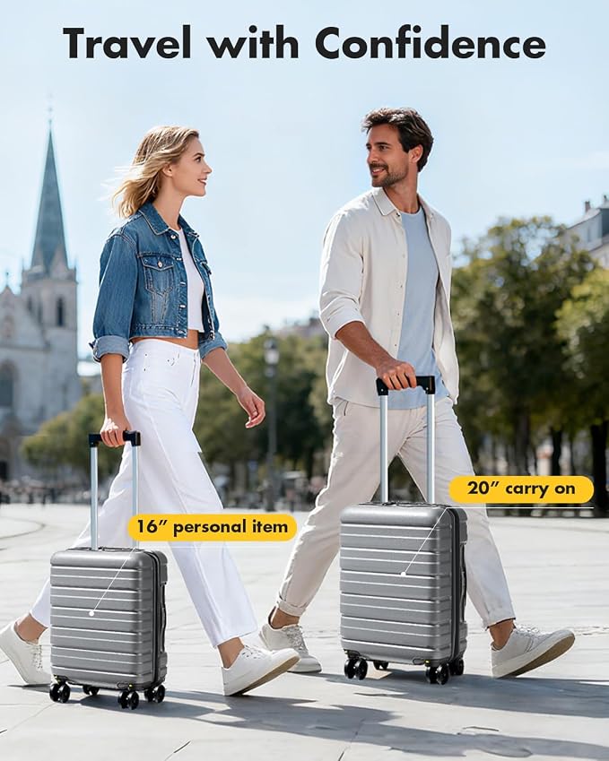 Lekesky 18 Inch Expandable Carry On Luggage Airline Approved, Hard Shell Suitcase with TSA Lock, Lightweight Spinner Wheels for Travel Weekend Trips Men Women, Grey