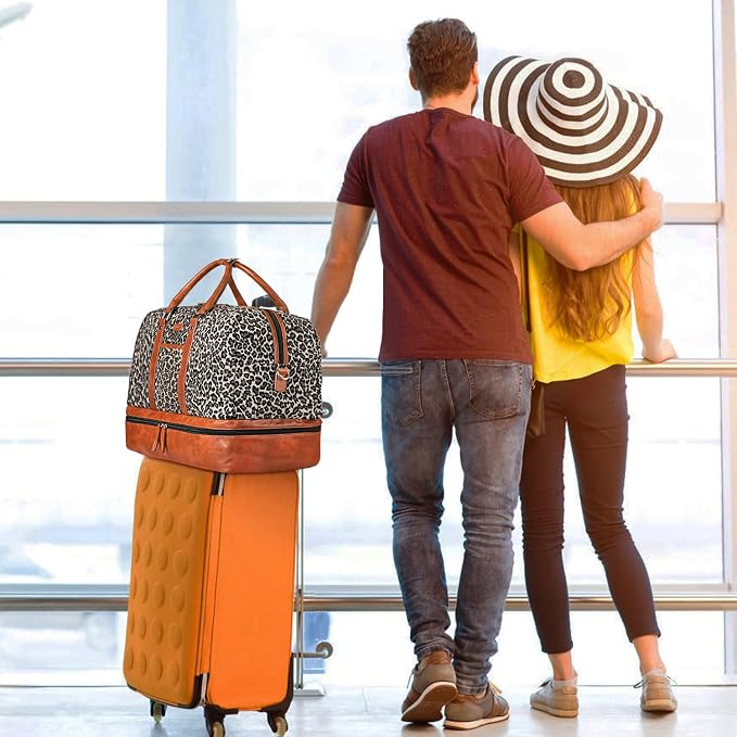 Weekender Bag for Women, Large Overnight Bag Canvas Travel Duffel Bag Carry On Tote with Shoe Compartment 21" 3Pcs Set