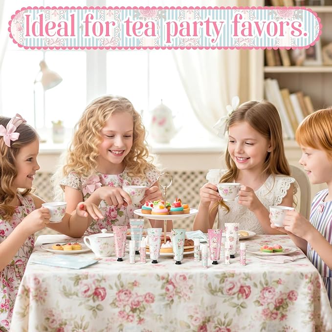 48 Sets Tea Party Favors Mini Hand Cream Lip Balm Bulk Gift Set for Women Wedding Party Favors for Guests Travel Size Hand Lotion Vintage Floral Moisturizing Lip Balm Gifts for Baby Shower
