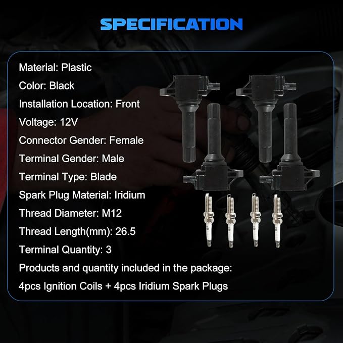 4PCS Ignition Coils & 4PCS Iridium Spark Plugs UF724 Ignition Coils Pack Fits for 2014-2016 Forester, 2013-2015 Impreza 2.0L 2.5L, Coil Pack Set Replace OE FK0438 NGK93501