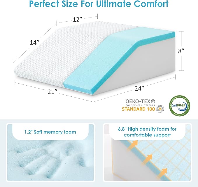 Cozymaker Adjustable Leg Elevation Pillows for Swelling, Cooling Gel Memory Foam Wedge Pillows for After Surgery, Sciatica Back Knee Hip Ankles Pain Relief, Leg Pillows for Sleeping