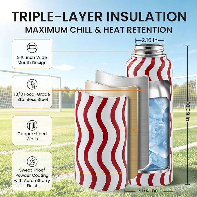 RAYMYLO 2026 Soccer Biggest Event Edition Insulated Water Bottle 40 oz, Nation Flag Design, Best Souvenir & Gift for World Soccer Lover, Vacuum Stainless Steel (Cold for 36Hrs), Leak Proof & Non-BPA
