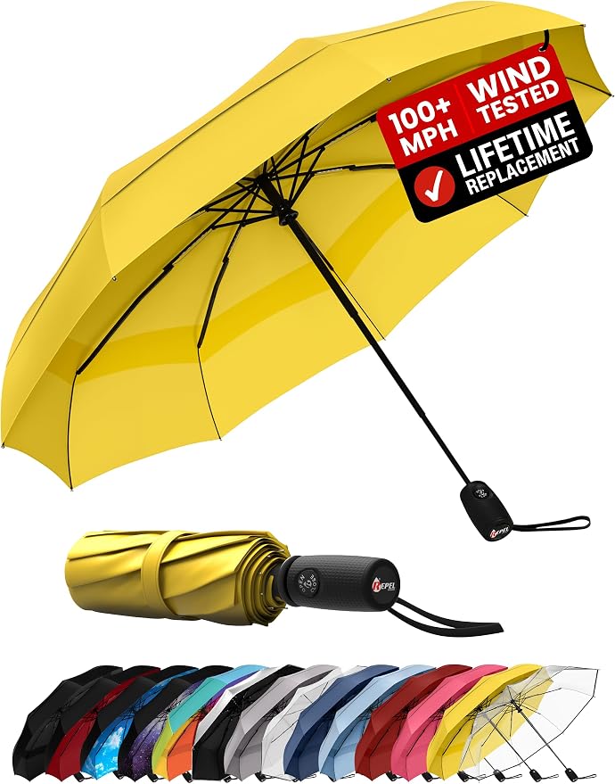 Repel Windproof Travel Umbrella - Compact & Withstands Winds up to 100MPH , Strongest Premium Auto Folding Umbrella for Rain and Sun - Durable, Light & Portable for Women & Men , Fits Backpack & Cars
