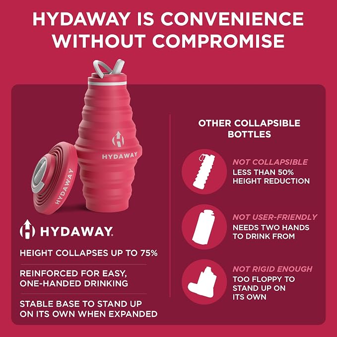 HYDAWAY Hydration Travel Pack - 25oz Collapsible Water Bottle with Flip-Top Lid and Protective Travel Case - BPA-Free, Leak-Resistant, Reusable Bottle for Traveling, Hiking, and Daily Use