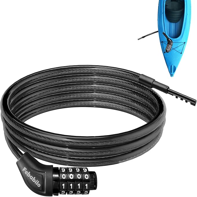 Long Cable Lock, Extra Long Straight Bike Lock (3ft to 25ft) with Resettable Combination, Kayak Locks, Unique Thin end Cable Locks Suitable Kayak, Scooter, Paddle Boards, Canoe, Jet Ski