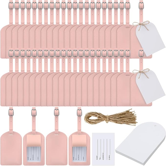 Amylove 48 Sets Leather Luggage Tags Bulk Wedding Favors Luggage Tags for Guests Bridal Gifts Wedding Bridal Shower Gift PU Leather with Name ID Card Tag for Guests