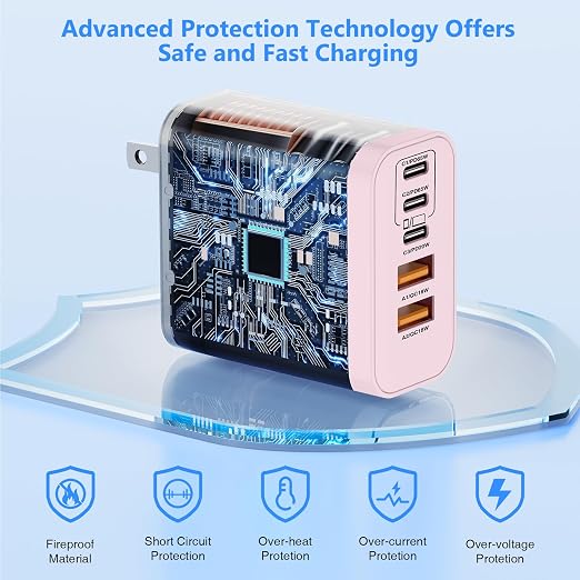 QZIIW USB C Wall Fast Charger Block, 100W 5-Port Type C Fast Charging Block 3 Pack-PD Power Charger Adapter QC 3.0 USB Multiport Charger Brick for iPhone 17 16, Samsung Series MacBook/Air, iPad, etc.