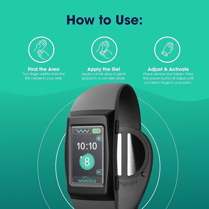 Reliefband Premier+ Anti-Nausea Wristband for Motion Sickness, Morning Sickness, Travel & Vomiting Relief - Motion Sickness Wristband FDA Cleared Drug-Free,Nausea Relief Band (1 Extra Gel)