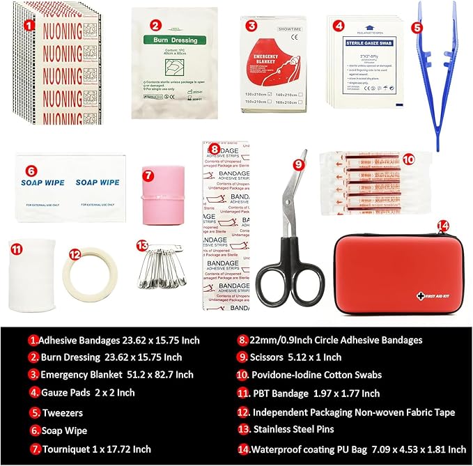 First Aid Kit Red Portable Compact Waterproof Mini Refill Supplies for Home Car Travel Camping Truck Hiking Sports Office Outdoor Emergencies