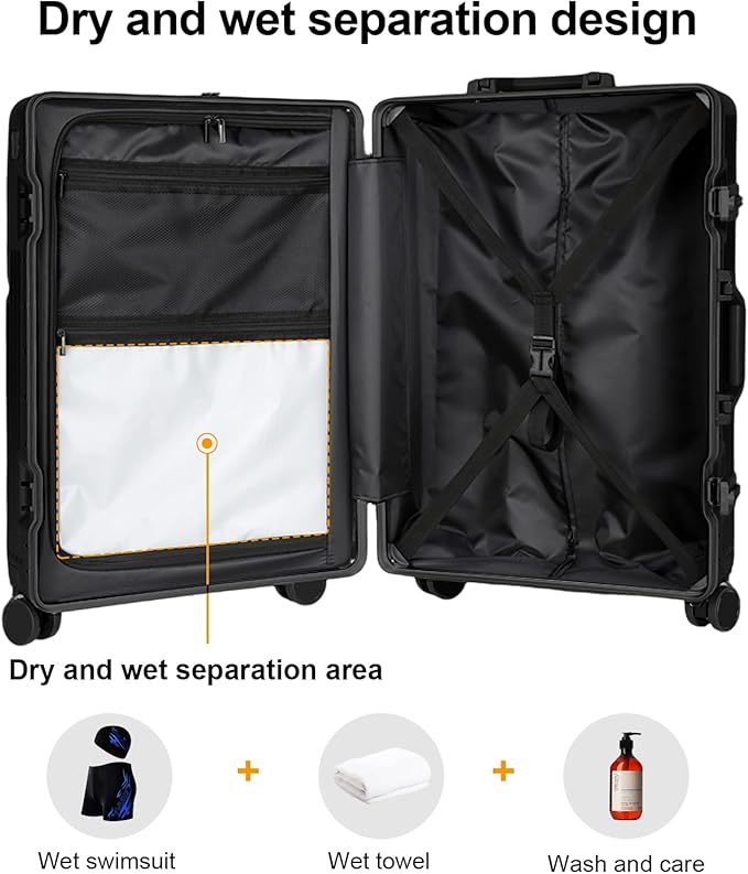Carry on suitcase Zipperless Luggage,Polycarbonate Aluminum Hard Shell, Expandable Carry-On Suitcase with Spinner Wheels, 26 Inch Cabin
