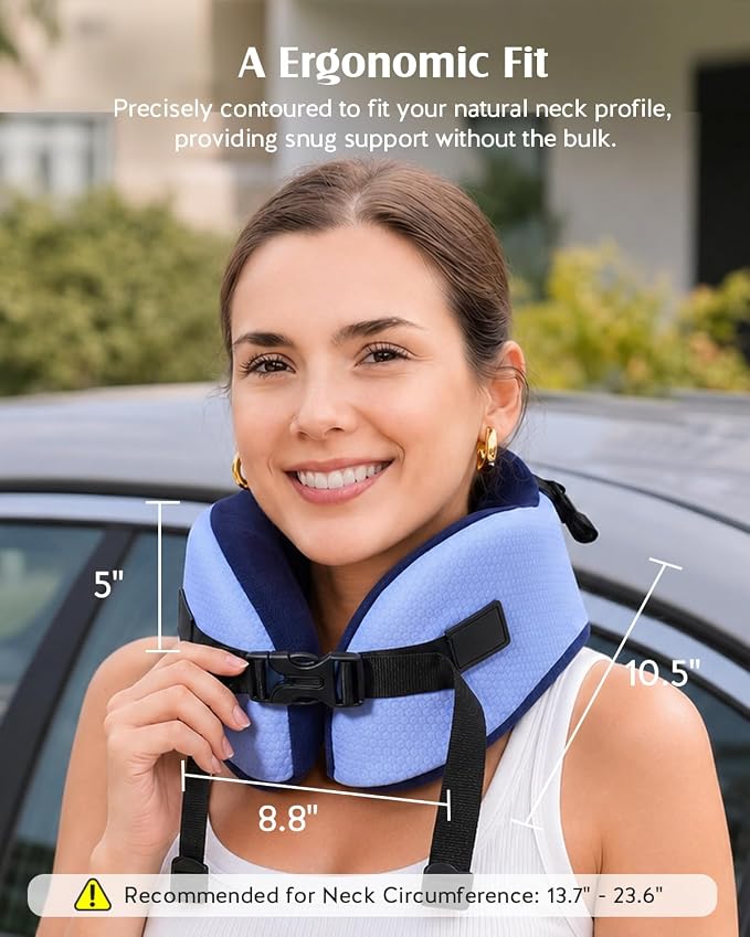 YFONG Travel Pillow for Long Flights, Patented 360° Ergonomic Sleeper Hold Head Support System with Memory Foam Neck Pillow & 3D Sleep Mask, Prevent Head Bobbing for Airplane & Road Trip, Blue