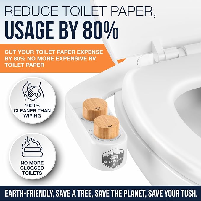 Clean Camper The Original RV Bidet Self-Cleaning Dual Nozzles | Non-Electric, Reversible Design | Easy Installation, RV Waterline Compatible | Adjustable Gentle Water Pressure | Eco-Friendly