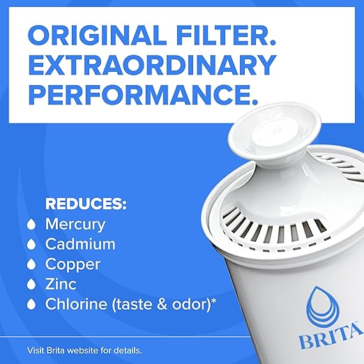 Brita Large 10-Cup Water Filter Pitcher, WQA NSF/ANSI Certified, Removes Chlorine Taste & Odor, Reduces Zinc, Copper & Mercury, 1 Standard Filter, Lasts 2 Months, Blue
