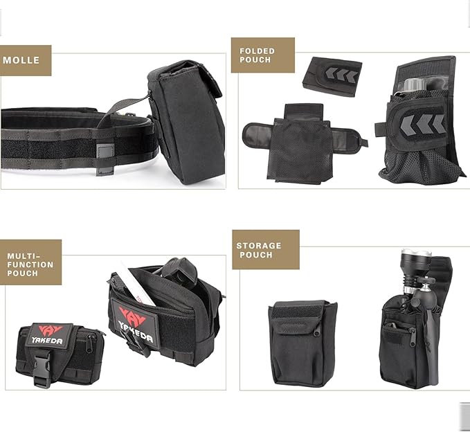 YAKEDA Tactical Battle Belts for Men- Quick Release Trigger Airsoft Belt Heavy Duty Belts with Pouches 7 PCS