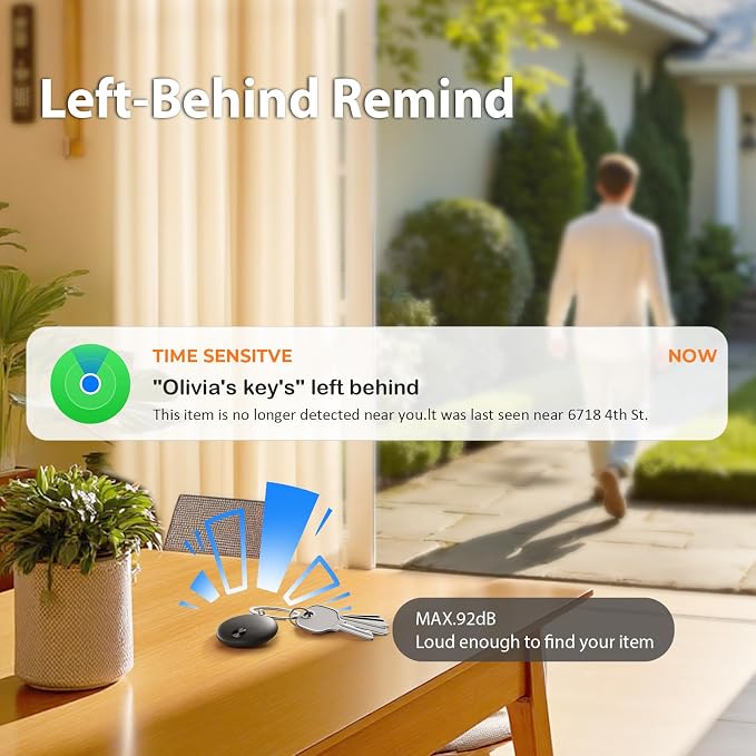 Tracker Tags- 4 Pack, Bluetooth Trackers Works with Apple Find My APP (iOS Only), 92 dB Sound, Replaceable Battery, Smart Tracking Tag Keys Finder and Item Locator for Keys, Bags, Luggage, Wallet, etc