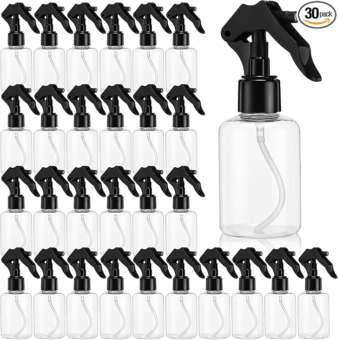 Domensi 30 Pcs 4 oz Empty Plastic Spray Bottle with Black Trigger Sprayers Clear Small Sprays Bottles Adjustable Head Refillable Liquid Containers for Hair Plant Water Home Cleaning Essential Oils