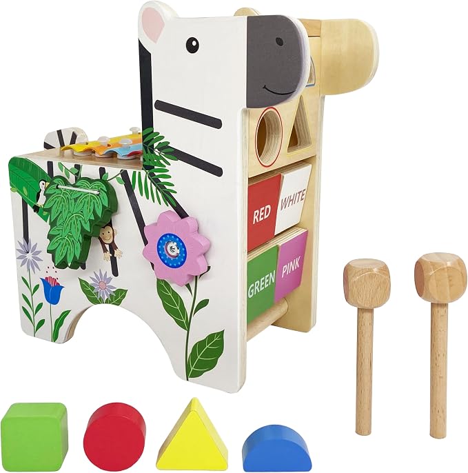 Teamson Kids - Preschool Zebra Wooden Activity Play Center with Xylophone | with Xylophone