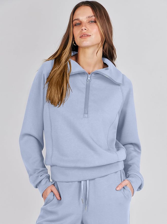 ANRABESS Women’s 2 Piece Outfits Half Zip Sweatshirt & Wide Leg Pants Airport Travel Lounge Matching Sets Sweatsuits Clothing