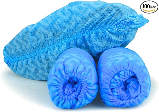 G & F Products Disposable Shoe Covers, Slip-Resistant Booties, Heavy-Duty, Waterproof, Elastic Band, Non-Slip Silicone Sole, Reusable, Protects Floors, Blue, 11 Us Men & 13 Us Women, X-L 100 Pieces