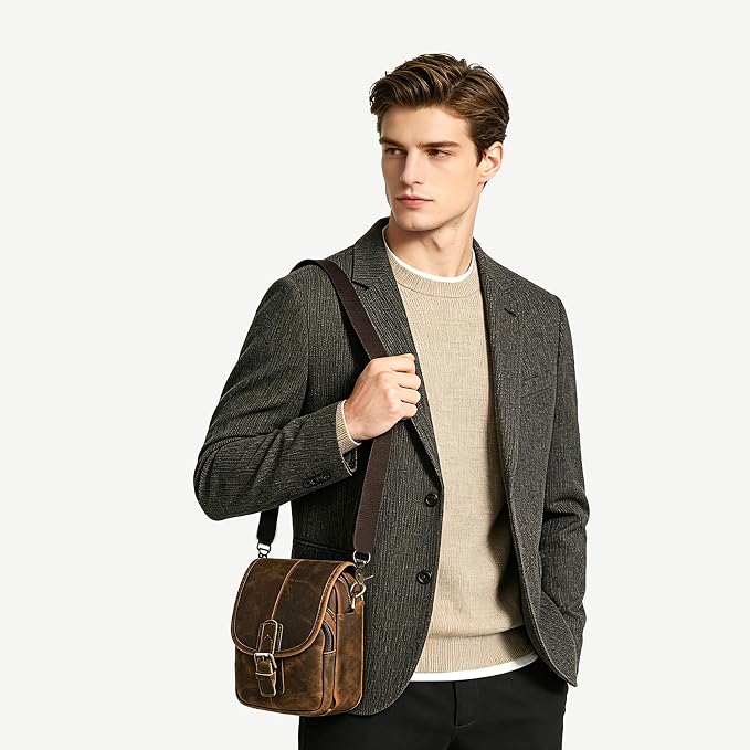 Water Resistant Canvas + Leather Hiking Riding Travel Fanny Waist Pack Small Phone Pouch For Men Women FB811-29 (100% Leather- Coffee)