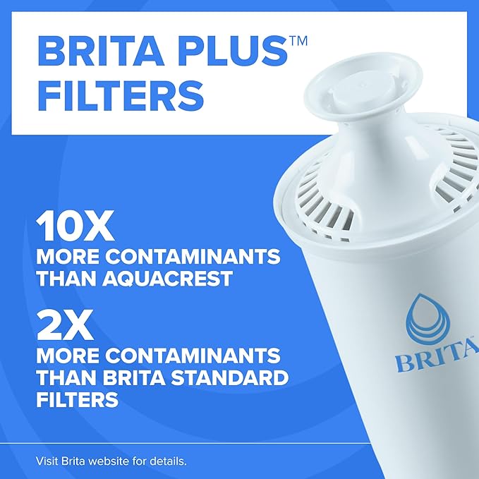 Brita Extra-Large 27-Cup Water Dispenser with BritaPlus Filter, WQA NSF/ANSI Certified, Reduces 2X Contaminants vs. Standard, Reduces Chlorine, Zinc, Copper, Mercury & More, 1 Filter Included, White