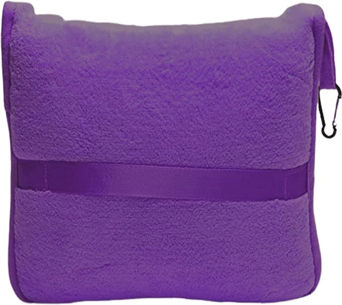 BlueHills Travel Blanket Pillow Premium Soft Plush for Airplane Travel Size Blanket Throw Long Flight Essentials in Compact Bag Plane Portable Lightweight Purple T021