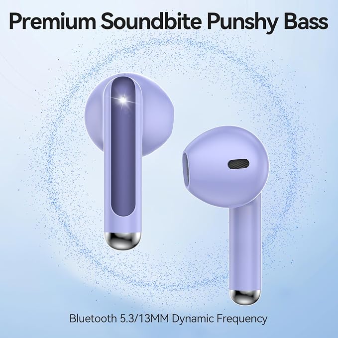 Wireless Earbuds, Bluetooth 5.4 Headphones HiFi Stereo with 4 HD Mic, 50H Playtime Bluetooth Earbuds with Dual LED Display, IPX7 Waterproof Wireless Earphones, Touch Control Ear Buds,USB-C, Purple