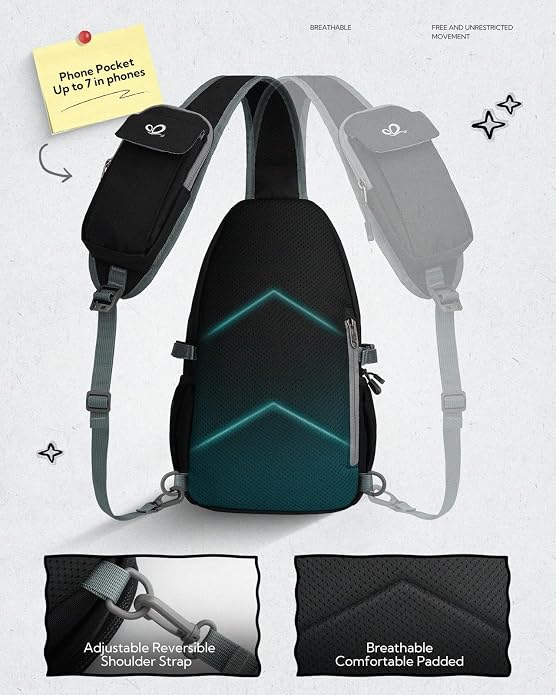WATERFLY Sling Bag Crossbody Backpack: 8L RFID Anti Theft Cross Body Shoulder Bag Travel Crossover Side Bag for Men Women