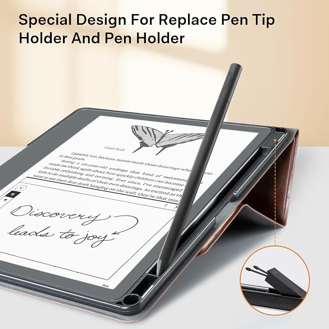 CoBak Case for E-Reader - All New PU Leather Cover with Auto Sleep Wake Feature for E-Reader 10.2" 2022 & 2024 Released with Pen Holder (not Compatible with Remarkable),Dark Brown