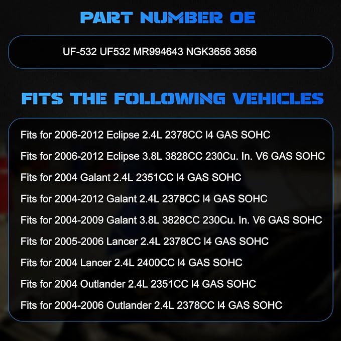 4PCS UF532 Ignition Coils + 4PCS 3656 Iridium Spark Plugs Ignition Coils Pack Fits for 2006-2012 Eclipse, 2004-2012 Galant, 2004-2006 Outlander 2.4L 3.8L, Coil Pack Set Aftermarket Parts
