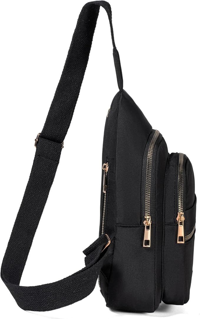 Banelu Small Crossbody Sling Backpack Sling Bag for Women, Chest Bag Daypack Fanny Pack Cross Body Bag for Outdoors Hiking Traveling - Gold Zipper