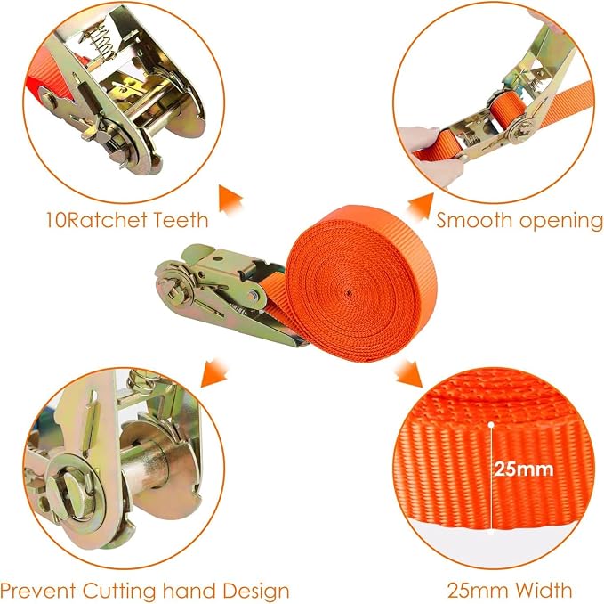 TLGREEN 10Pcs 1in×20ft Endless Ratchet Straps, NO Hook, 1760lb Break Strength Tie Down Straps, Ratchet Strap Heavy Duty for Motorcycle UTV ATV Kayak Truck Cargo Luggage Goods, Orange