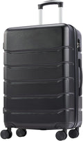 NEWBULIG 24 Inch Checked Luggage, ABS Hard Shell Lightweight Rolling Expandable Suitcase with Smooth Spinner Wheels and TSA Lock for Business Trips and Daily Vacations, Black