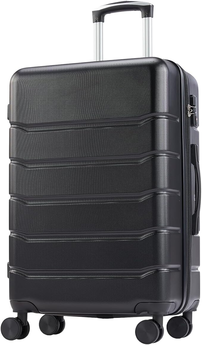 NEWBULIG 24 Inch Checked Luggage, ABS Hard Shell Lightweight Rolling Expandable Suitcase with Smooth Spinner Wheels and TSA Lock for Business Trips and Daily Vacations, Black