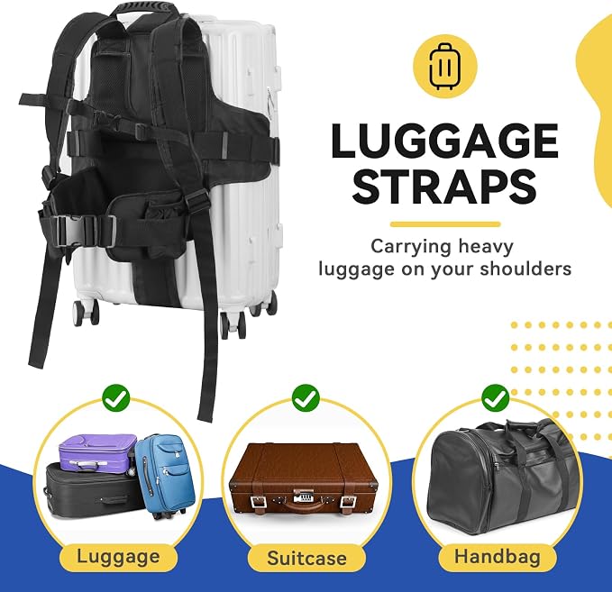 Luggage Backpack Conversion System Luggage Connector Straps – Cross Shaped External Frame Backpack with Handle, Quick-Release Lock, Backrest –Backpack Luggage Strap for Suitcase, Trolley, Handbag
