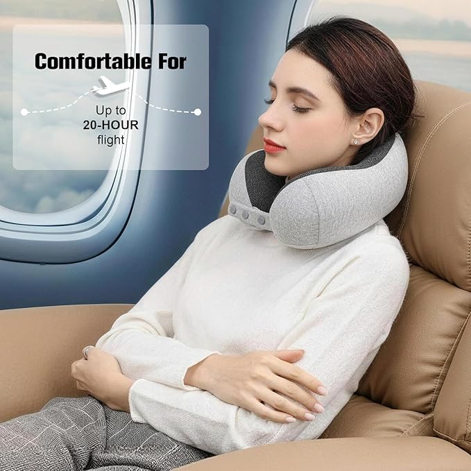 Cirorld Neck Pillow for Traveling, Travel Pillows for Airplanes,100% Pure Memory Foam Travel Neck Pillow, Adjustable Flight Pillow, Portable Plane Accessories with Eye Mask, Earplugs, Carry Bag