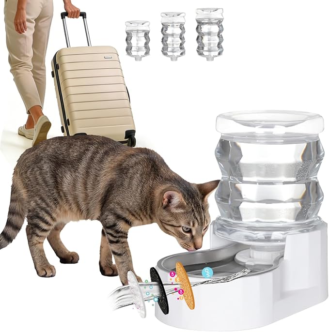 RIZZARI 4L Compact Gravity Pet Water Dispenser with Water Filter | Apartment-Friendly Size,Cleaner Water Every Day,Perfect for Small Pets,Less Frequent Refills,Quick Daily Cleaning