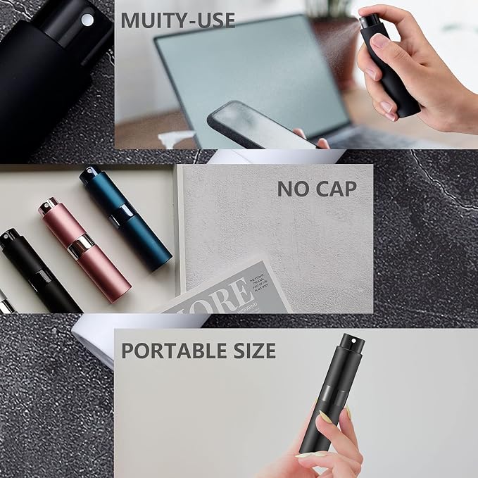 Lil Ray 8ml Portable Mini Perfume Atomizer(4 PCS)，Refillable Empty Small Spray Bottle for Travel, Twist Type Pocket Cologne Sprayer (Silver)