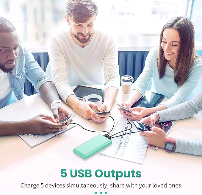 Portable Charger 38800mAh,LCD Display Power Bank,5 USB Outputs Battery Pack Backup, USB-C 3A in&out Travel Essential Portable Phone Charger For iPhone 17/16/15/14/13 Pro,Android Samsung Galaxy-Green