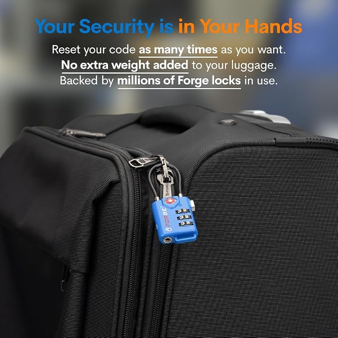 Bright Colors, TSA Approved Luggage Locks 4 Pack, Re-settable Combination with Alloy Body, Blue 4 Locks.