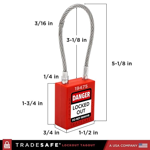 TRADESAFE Lockout Tagout Steel Cable Locks with Keys,10 Red Keyed Different Electrical Lockout Padlock Set, 2 Keys per Lock, OSHA Compliant, Premium Grade