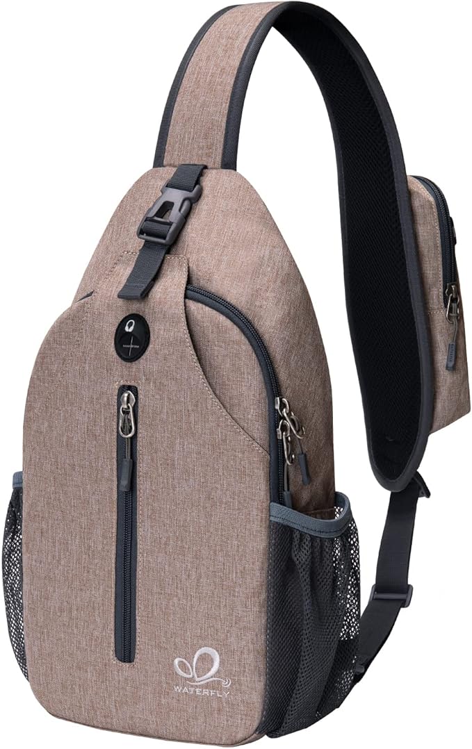 WATERFLY Crossbody Sling Backpack Sling Bag Travel Hiking Chest Bags Daypack (Flaxen)